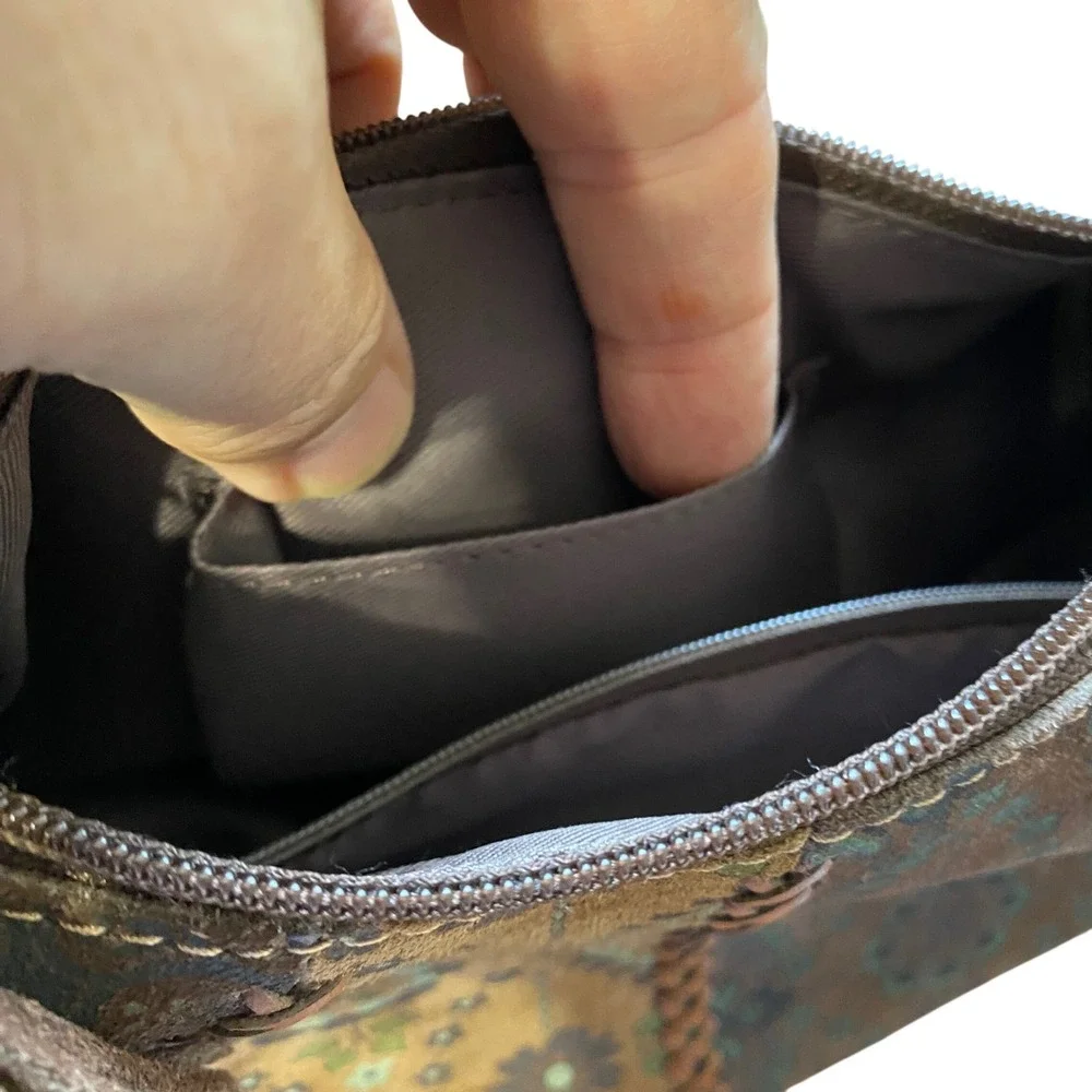 Floral Paisley Patchwork Suede Hobo Bag Tassel Whipstitch Brown Boho Bag